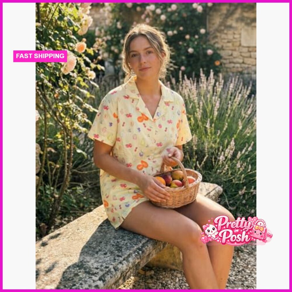 Polyester Elastane V-Neck Button Up Pajama Set Sl… - image 2